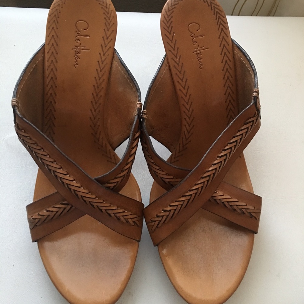 Cole Haan Brown Leather platform slip ons.Size 10B